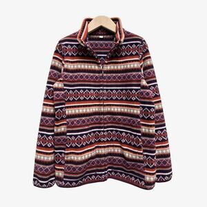 Uniqlo Fleece Zip Jacket Sweatshirt Nordic Print, Size L, Brown Multi